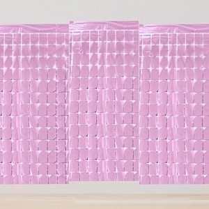square foil curtains pink backdrop  pack of 3  sparkling fringe curtain for weddings anniversaries baby showers birthday stage background decorations - 9 x 6 ft