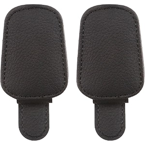 jvcv 2 packs sunglasses holders for car visor - magnetic leather sunglasses holder and ticket card clip - car visor accessories 2 pack - black