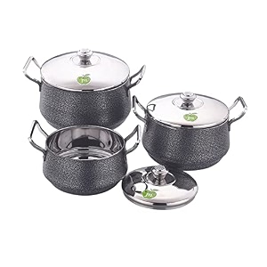jvl stainless steel cooking pothandi with lid amp handle set 800 1250 1900 ml 3-piece powder coated handi set for cooking handi set for kitchen handi for serving and cooking jvl-ep-pc1