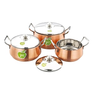 jvl stainless steel handi with lid amp handle set 3-piece gravy amp stock pot cook amp serve vessel rust resistant - full copper 800 1250 1900 ml