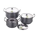 JVL Stainless Steel Cooking Pot/Handi with Lid &amp; Handle Set 800, 1250, 1900 ml, 3-Piece, Powder Coated Handi Set for Cooking, Handi Set for Kitchen, Handi for Serving and Cooking, JVL-EP-PC1