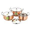 JVL Stainless Steel Handi with Lid & Handle Set, 3-Piece, Gravy & Stock Pot, Cook & Serve Vessel, Rust Resistant - Full Copper (800, 1250, 1900 ml)