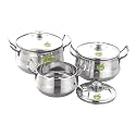 JVL Stainless Steel Handi with Lid &amp; Handle Set, 3-Piece, Gravy &amp; Stock Pot, Cook &amp; Serve Vessel, Rust Resistant - (800, 1250, 1900 ml)
