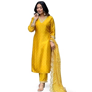 Jwalin Womens Chinon Silk Embroidered Kurta and