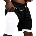 JWJ Mens 2 in 1 Running Shorts Quick Dry Gym Athletic Workout Clothes with Side Pockets