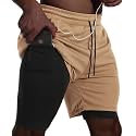JWJ Mens 2 in 1 Running Shorts Quick Dry Gym Athletic Workout Clothes with Side Pockets