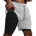 JWJ Mens 2 in 1 Running Shorts Quick Dry Gym Athletic Workout Clothes with Side Pockets