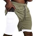 JWJ Mens 2 in 1 Running Shorts Quick Dry Gym Athletic Workout Clothes with Side Pockets