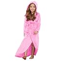 Jxstar Girls Bathrobes Kids Long Hooded Robes Plush Full Length Coral Fleece Pajamas Sleepwear