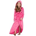 Jxstar Girls Bathrobes Kids Long Hooded Robes Plush Full Length Coral Fleece Pajamas Sleepwear