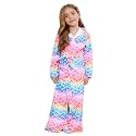 Jxstar Girls Bathrobes Kids Long Hooded Robes Plush Full Length Coral Fleece Pajamas Sleepwear