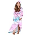 Jxstar Girls Bathrobes Kids Long Hooded Robes Plush Full Length Coral Fleece Pajamas Sleepwear