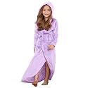 Jxstar Girls Bathrobes Kids Long Hooded Robes Plush Full Length Coral Fleece Pajamas Sleepwear