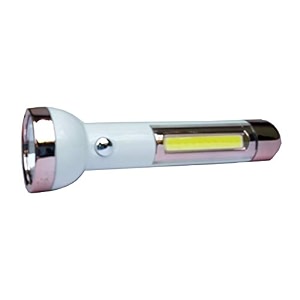 jy super plastic rechargeable led torch light and 1 cob side flashlight with charger white