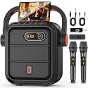 JYX Karaoke Machine with 2 Wireless Microphones, Portable Bluetooth Speaker PA System with Shoulder Strap, Subwoofer Support TWS, USB, Radio, AUX, REC, Bass&amp;Treble for Home Party/Meeting/Adults/Kids