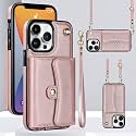 for iPhone 12 Pro Max Case 6.7 Inch, Crossbody Purse Wristlet Shoulder Strap Trendy Protective Cover for iPhone 12 Pro Max (Rose Gold)