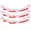 K KUMEED 3 Pcs Cherry Party Decorations,Cherry Garland Decor Cute Cherry Theme Hanging Swirls,Summer Fruit Cherries Party Supplies for Birthday Baby Shower Wedding Bridal Shower