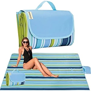 k y kangyun beach blanket outdoor picnic blankets mat 8034x6034 extra large waterproof sand proof camping blanket lightweight folding portable travel blanket for family park beach grass blue line
