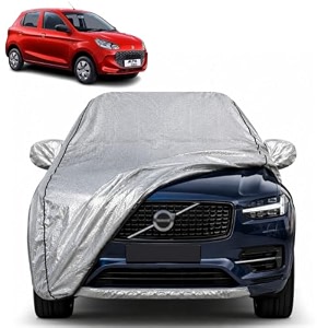 k10 100 waterproof car cover  dustproof sun protection cover  soft cotton lining  triple stitched  mirror pocket  antenna pocket  all weather body cover silver with yellow piping