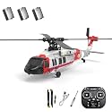 K200 Black Hawk RC Helicopter, 6CH Brushless Remote Control Helicopter Model with Altitude Hold, Optical Flow &amp; Inverted Flight, 6-Axis Gyro Simulation Military Aircraft for Adults (3 Battery/Red)