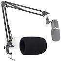 K669B Mic Boom Arm with Foam Windscreen, Suspension Boom Scissor Arm Stand with Pop Filter Cover Compatible with Fifine K669B Microphone by SUNMON