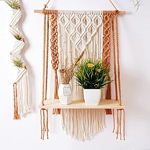 kaahira macrame wall hanging shelf organizer  boho decor wall decor - modern macrame wall hanging tapestry - housewarming gift - 12x5x24cm - design n14