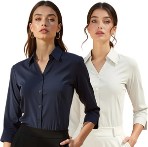 kaarchop Women Solid Formal Dark Blue White