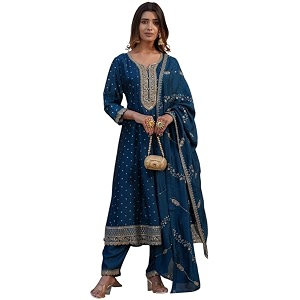 Kaari Womens Embroidered Kurta Set with Dupatta