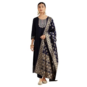 Kaari Womens Embroidered Kurta Set with Dupatta