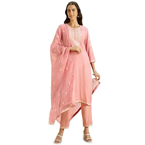 Kaari Womens Embroidered Kurti Set with Dupatta