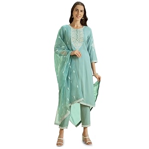 Kaari Womens Embroidered Kurti Set with Dupatta