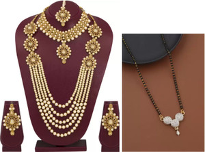 kaaynat brass stone mother of pearl alloy gold-plated gold gold jewellery set