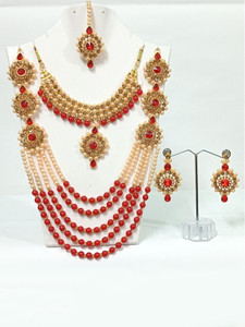 kaaynat brass stone mother of pearl alloy gold-plated ruby red gold jewellery set