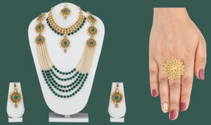 kaaynat brass stone mother of pearl alloy gold-plated green gold gold jewel set pack of 2