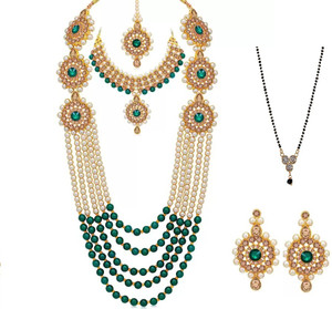 kaaynat brass stone mother of pearl alloy gold-plated green gold jewellery set
