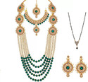 Kaaynat Brass, Stone, Mother of Pearl, Alloy Gold-plated Green, Gold Jewellery Set