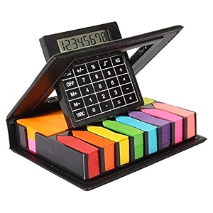 kabeer art sticky note memo pad with arrow flags in pu leather case with built-in calculator