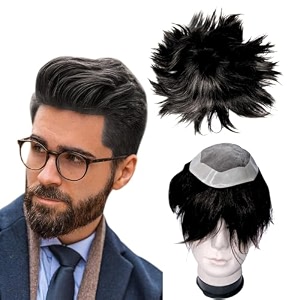 kabello human hair patch monofilament hair wig for men toupee wigs with poly skin pu around hair for men blackbrown 7x5