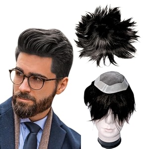 kabello human hair patch monofilament hair wig for men toupee wigs with poly skin pu around hair for men blackbrown 7x5