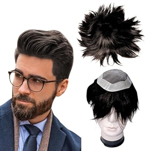 kabello human hair patch monofilament hair wig for men hair toupee wigs with poly skin pu around hair for men dark brown 9x7