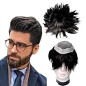 Kabello Human Hair Patch Monofilament Hair Wig for Men Toupee Wigs with Poly Skin PU Around Hair for Men (Black/Brown, 7x5)