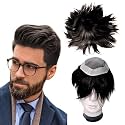 Kabello Human Hair Patch Monofilament Hair Wig for Men Toupee Wigs with Poly Skin PU Around Hair for Men (Dark Brown, 9x7)
