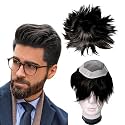 Kabello Human Hair Patch Monofilament Hair Wig for Men Toupee Wigs with Poly Skin PU Around Hair for Men (Black/Brown, 7x5)