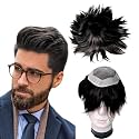 Kabello Human Hair Patch MONOFILAMENT Hair Wig for Men Toupee Wigs with Poly Skin PU Around Hair for Men (Black/Brown, 9x7)