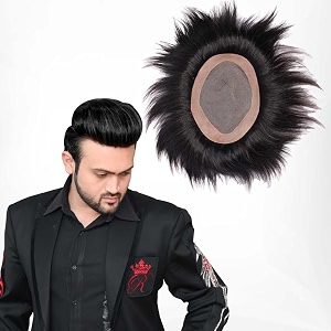 kabello monofilament men hair patch toupee natural human hair fine hair wig replacement system easy fit with tape glue or clips mono base natural black 9  7