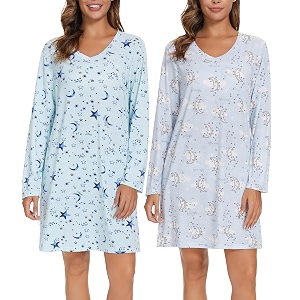 Kabento 2 Pack Long Sleeve Nightgowns for