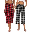 Kabento 2 Pack Womens Pajama Pants Capri Sleep Lounge Pants Drawstring Pj Bottoms with Pockets