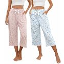 Kabento 2 Pack Womens Pajama Pants Capri Sleep Lounge Pants Drawstring Pj Bottoms with Pockets