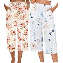 Kabento 2 Pack Womens Pajama Pants Capri Sleep Lounge Pants Drawstring Pj Bottoms with Pockets