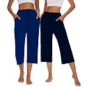 Kabento 2 Pack Womens Pajama Pants Capri Sleep Lounge Pants Drawstring Pj Bottoms with Pockets